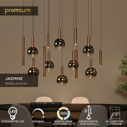 Lucide JASMINE - Pendelleuchten - LED Dim. - CCT - 14x4,4W 2200K/3300K - Geeignet für Lufträume und hohe Decken - Kupfer | Premium - USP